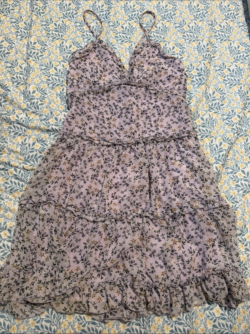 Beautiful Lavender Floral Tiered Spaghetti Strap Dress